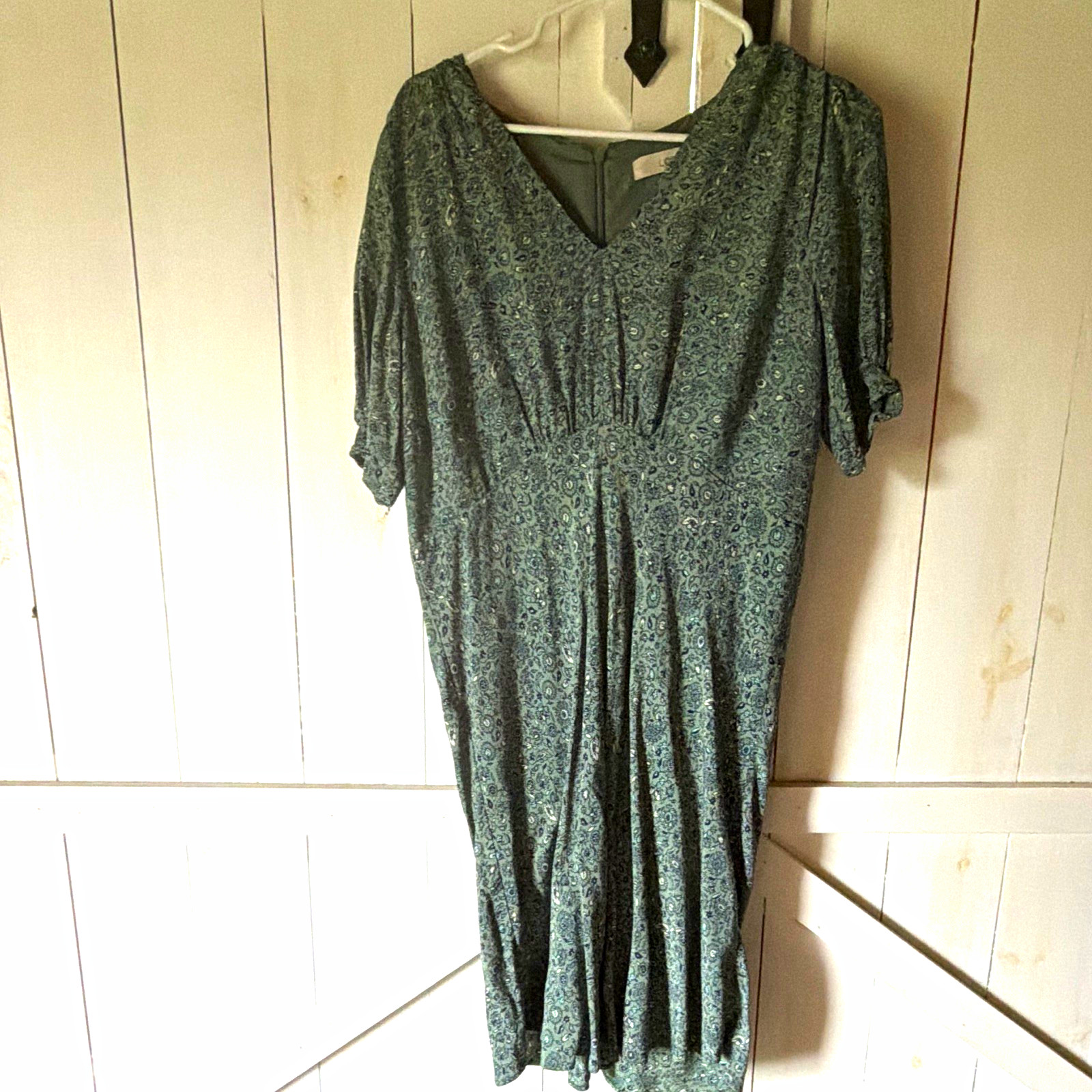 LOFT Women’s Green Floral V-Neck Short Sleeve Zip A-Line Dress 12P