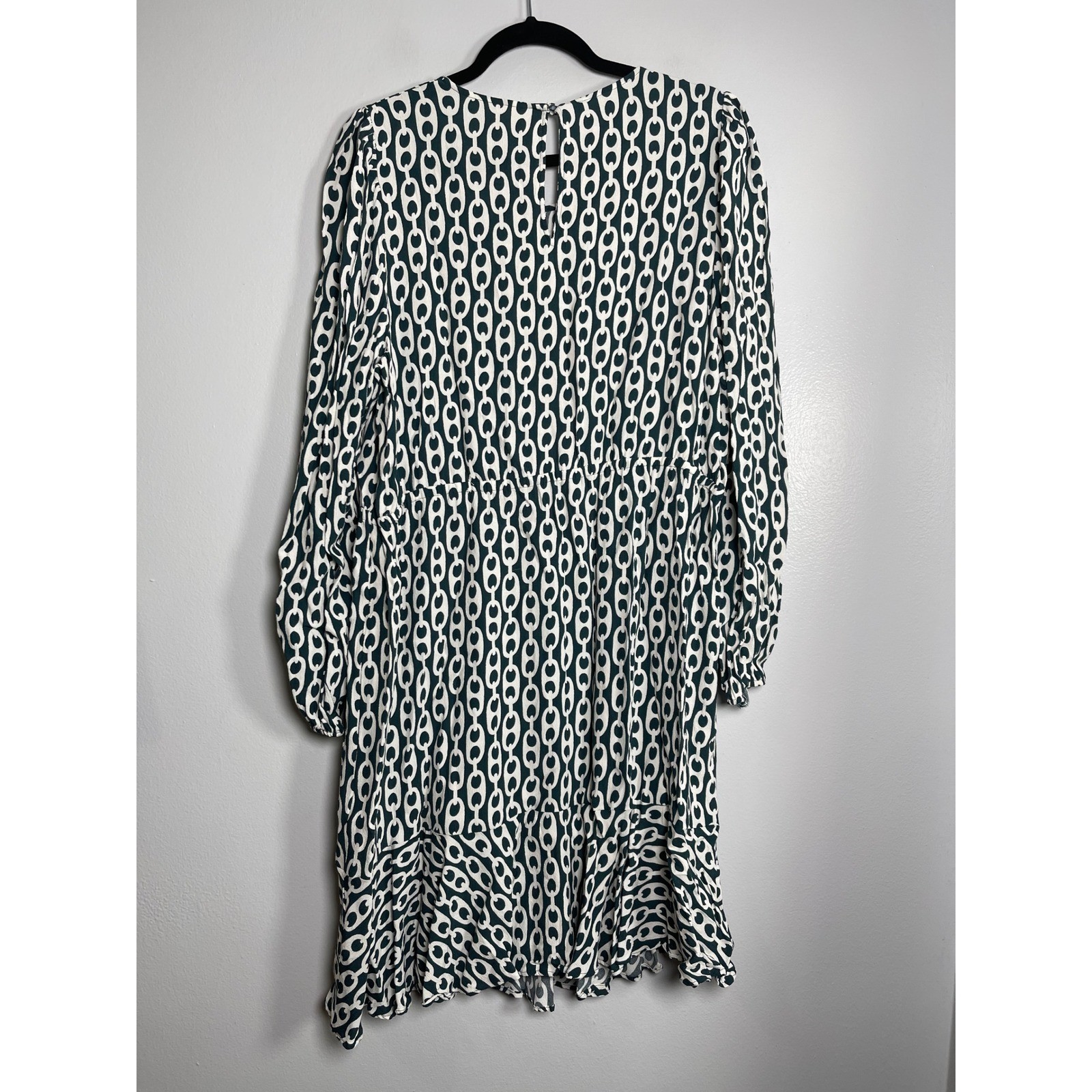 BODEN Chain Link Ruffle Mini Dress Green White Plus Size US 20-22R Casual