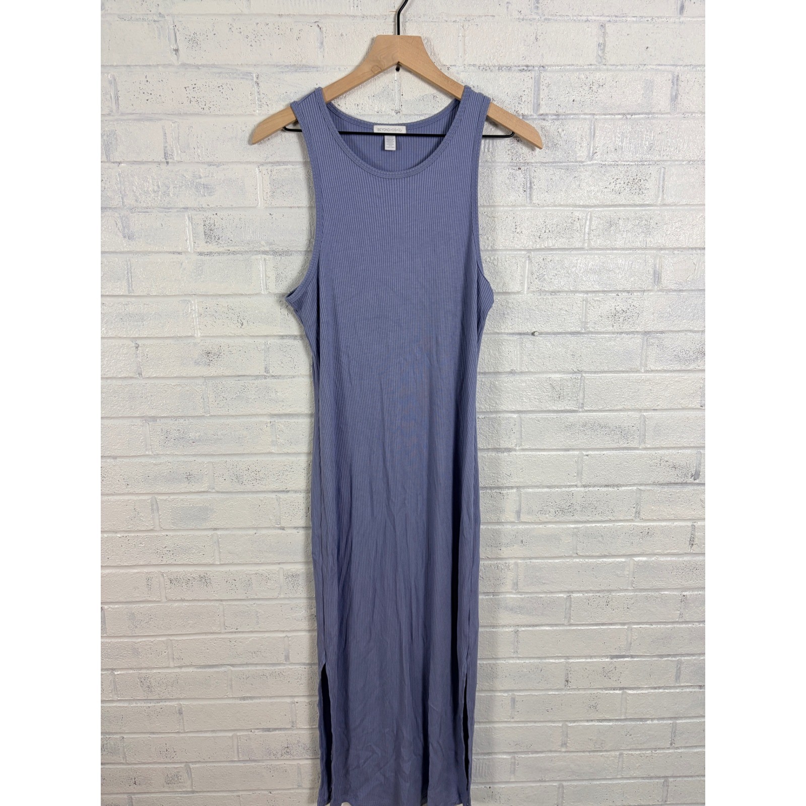 Beyond Yoga Formation Tank Dress Womens L Periwinkle Blue Ribbed Side Slit