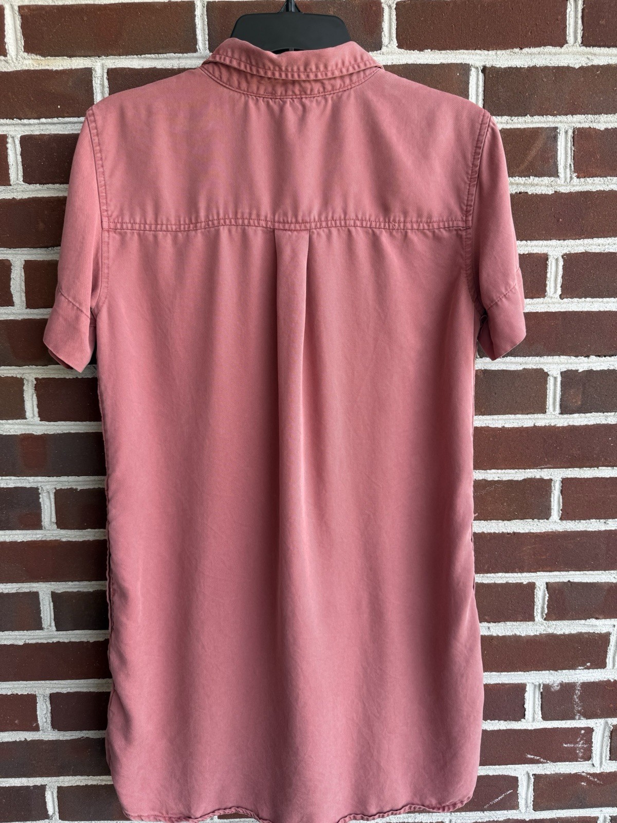 Lucky Brand M Salmon Lyocell Twill Shirt Dress Short Sleeve Button Front Pockets