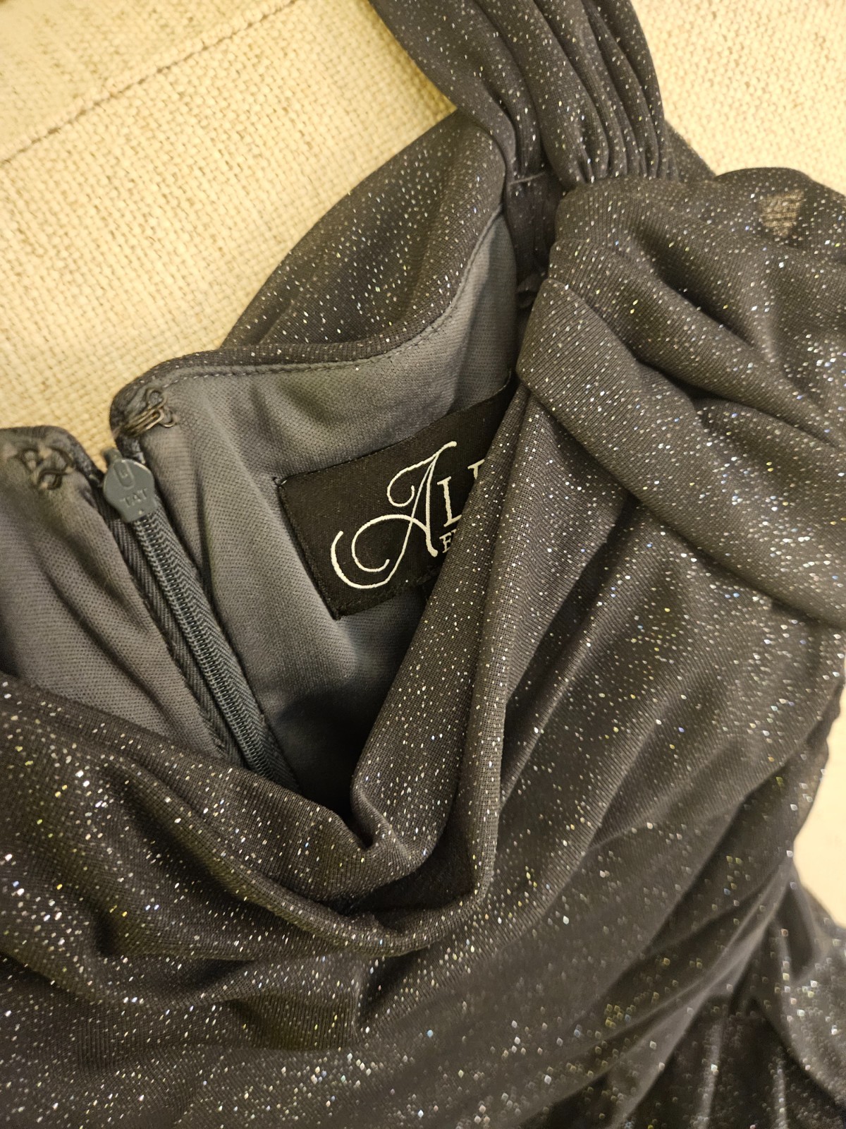 Alex Evenings Artisan Finish Gown, Shimmering Silver Slip-Shoulder Tags Included