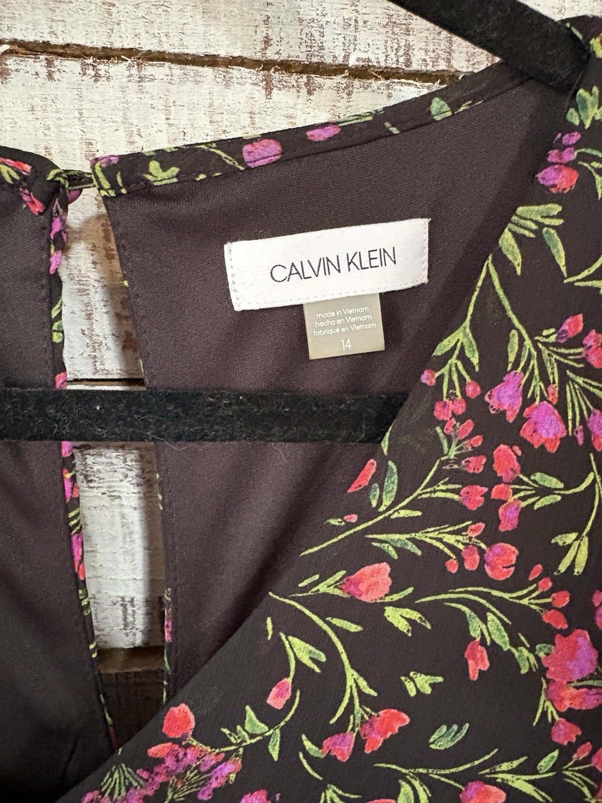 🔥 NWT Calvin Klein Crinkle Chiffon Floral Print 3/4 Bell Sleeve Women’s Size 14