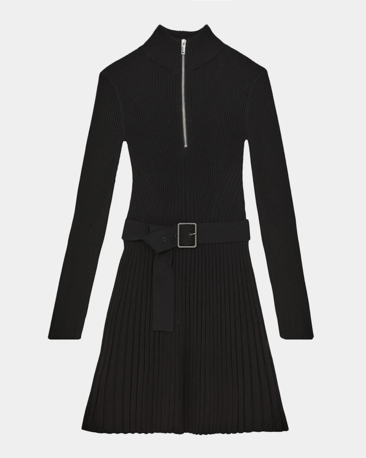 NEW, Reiss Vienna Belted Rib Knit Dress in Black Sz M #MD0215