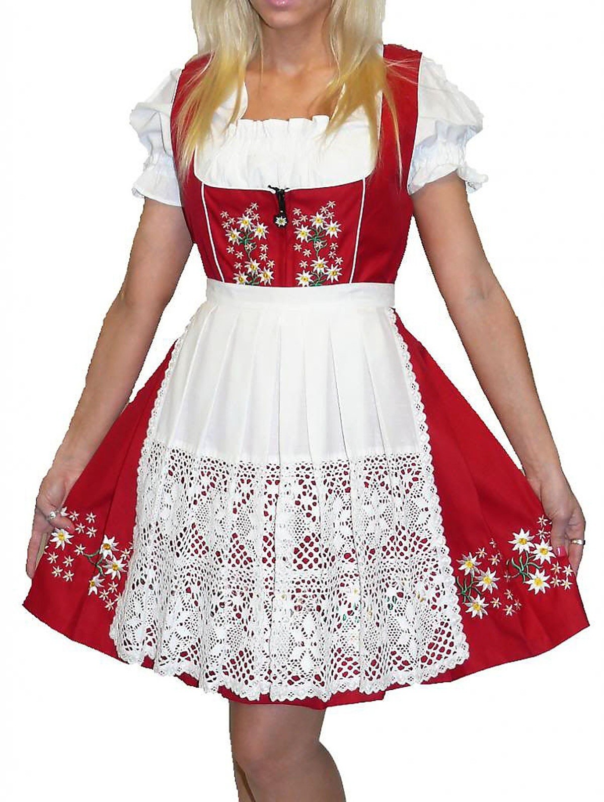 XS S M L XL 2XL EMBROIDERED 3pc Set COTTON German Dirndl Dress Oktoberfest Short