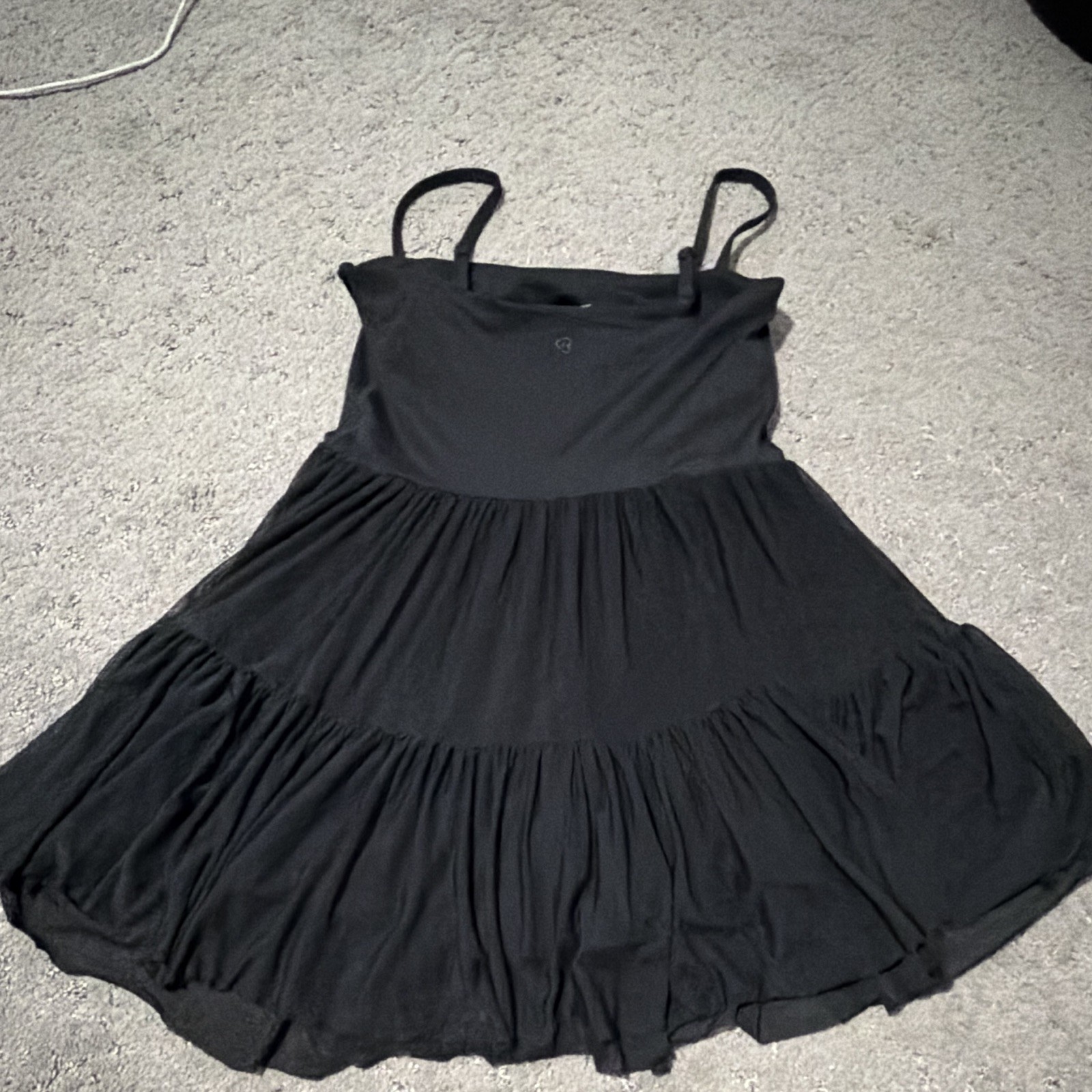 Blogilates Women’s S Black Solid Square Neck Strappy Tiered Mini Dress Shorts