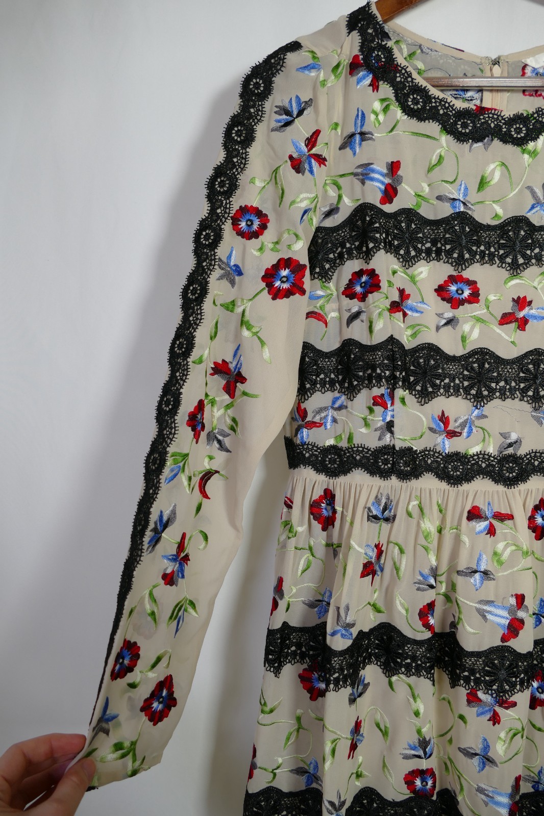Geode Womens Boho Floral Embroidered Midi Dress Size M Lace Garden Party Dainty