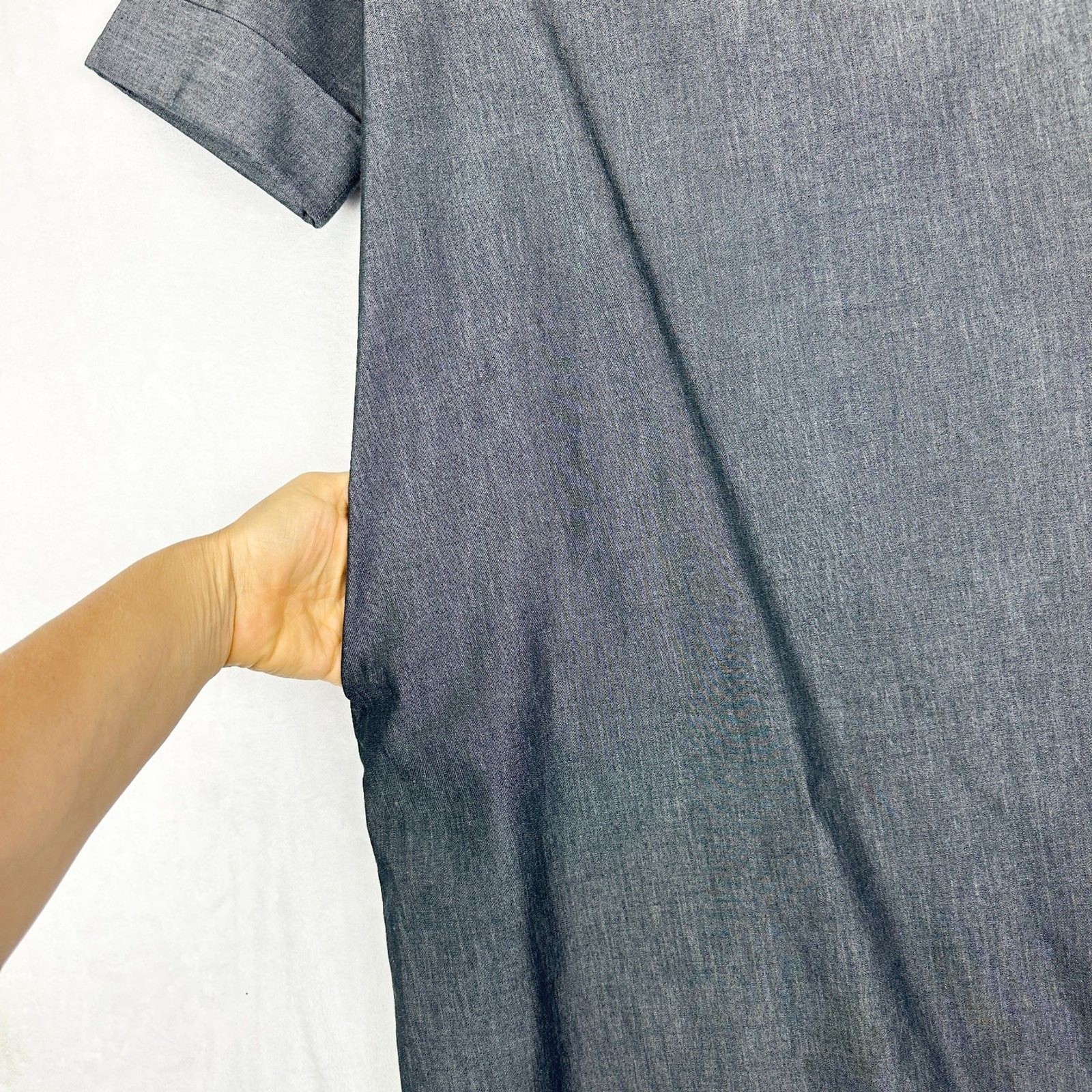Ming Wang Cotton Shift Dress Size Small Split Neck Pockets Charcoal Grey Office