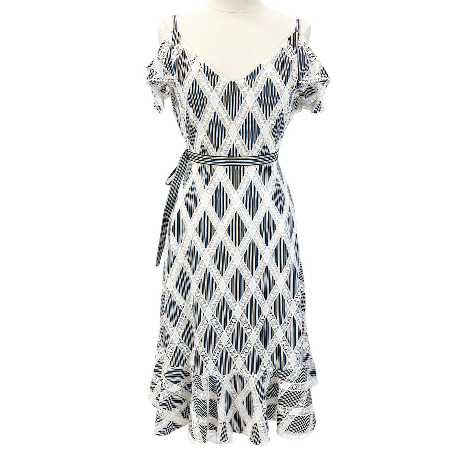 Sandro Paris Striped Ella Midi Dress Women Size 40 Ruffle Parisian Chic Romantic