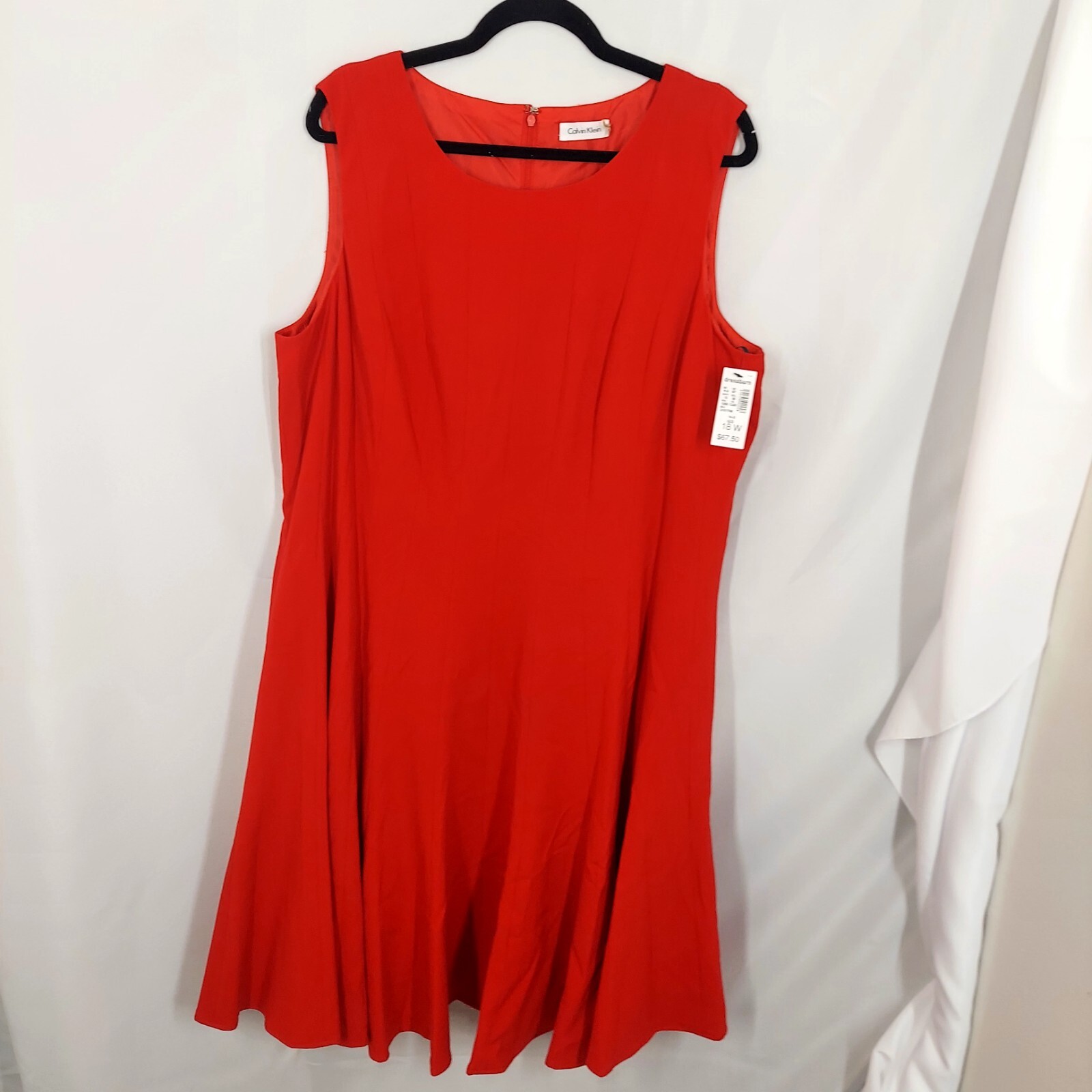 Calvin Klien Red Dress Sz 18 Lined Blended Fabric With Zipper Clasp & Snap