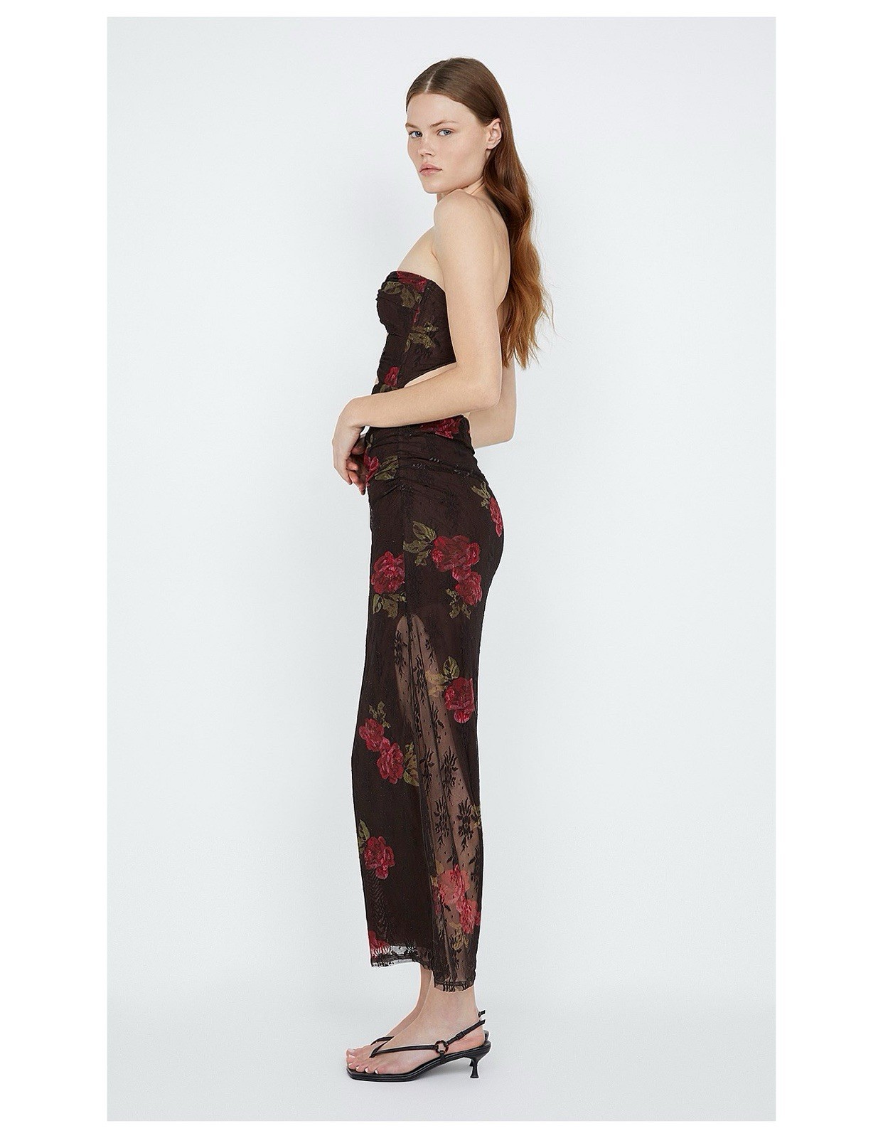 Bec + Bridge Anika Desert Rose Strapless Dress Floral Mesh Ruched Maxi Size 4