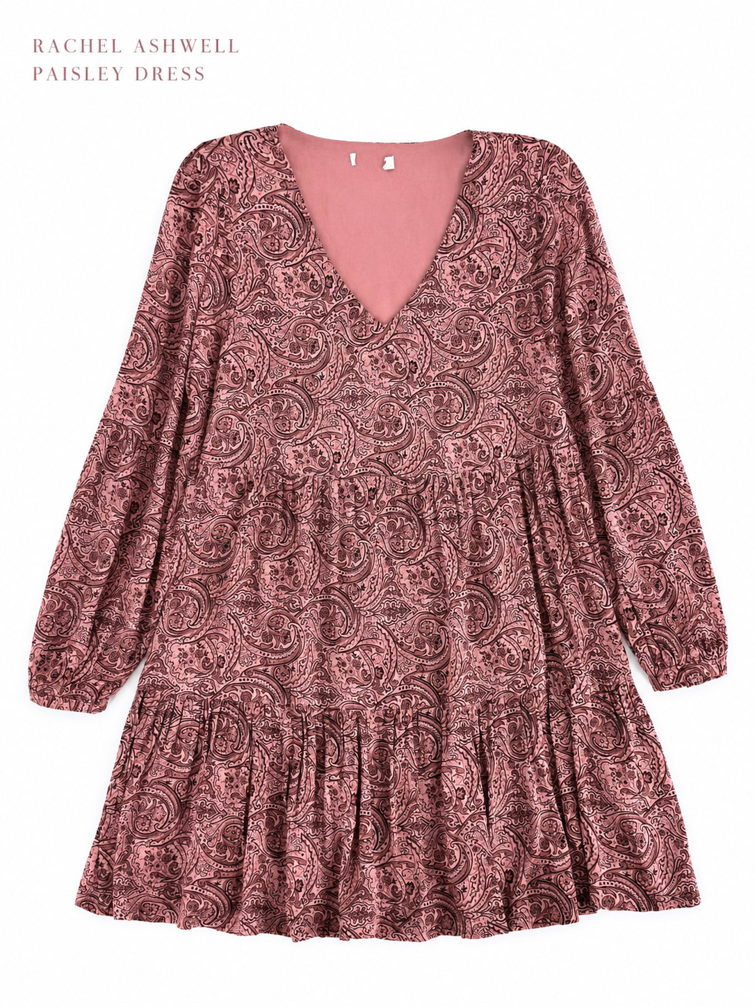 Rachel Ashwell Paisley Tiered Babydoll Mini Dress Pink Brown Boho Size M Medium