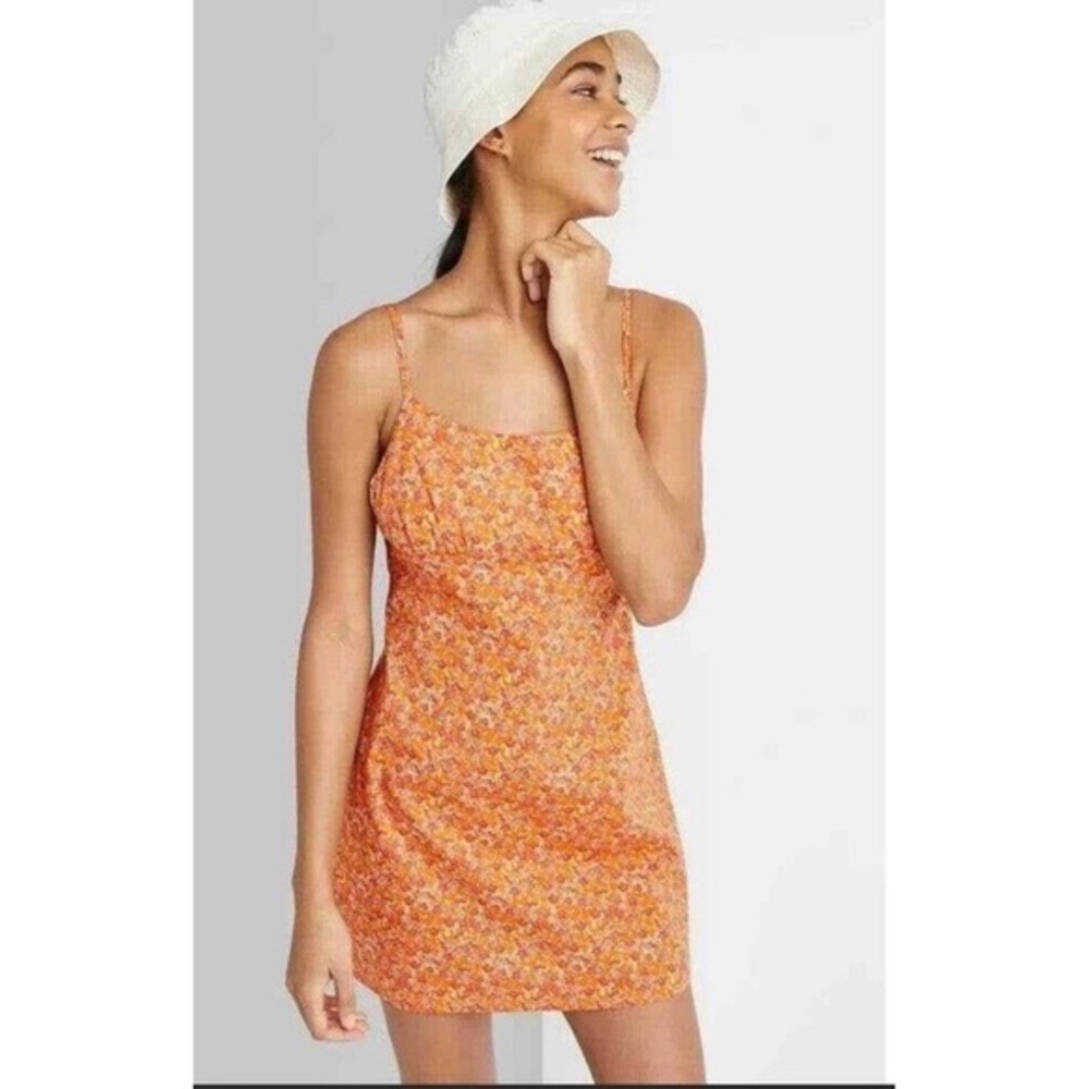 Wild Fable Orange Floral Mini Dress Cutout Back Smocked Size M Sundress