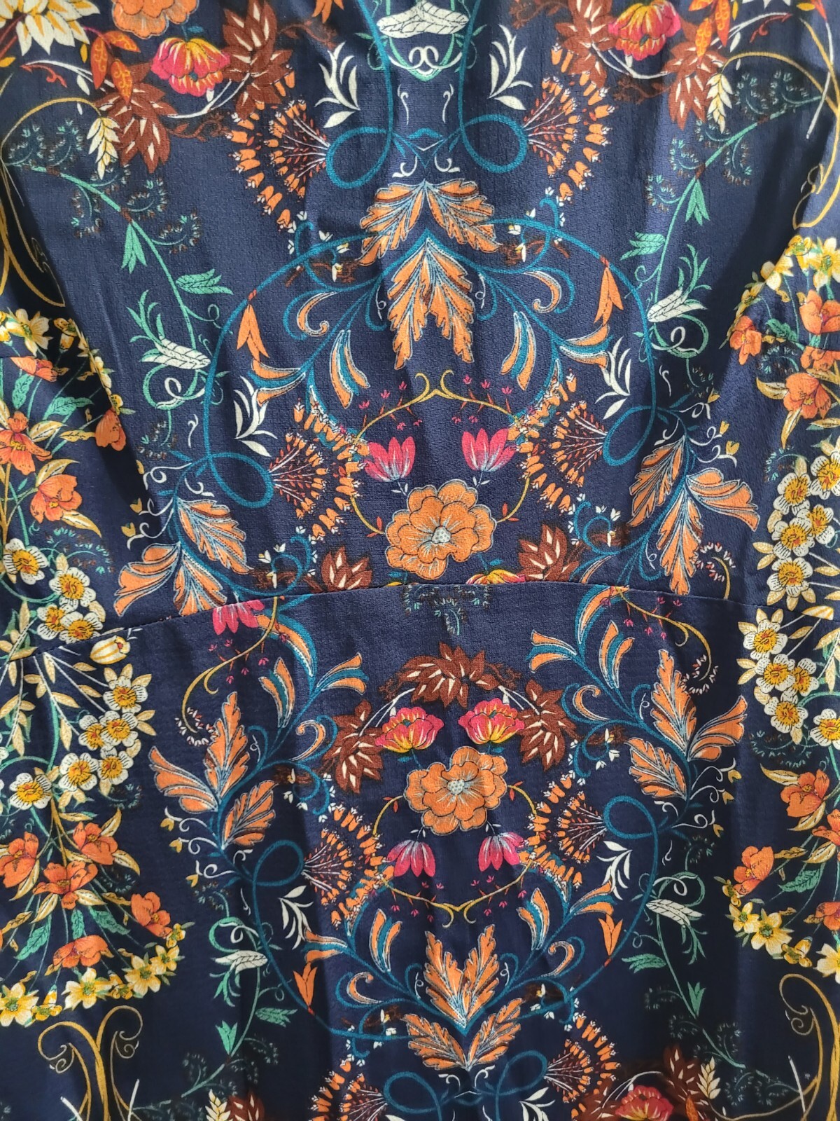 I. Madeline M Garden Splendor Navy Blue Floral Print Long Sleeve Midi Dress NEW