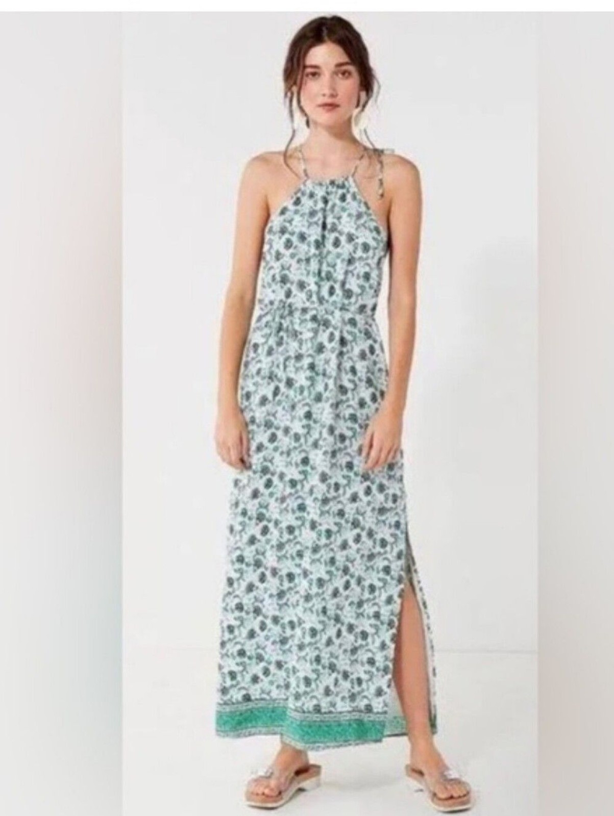 NWT Urban Outfitters Blaze Mint Sleeveless Green Floral Maxi Dress Women’s S