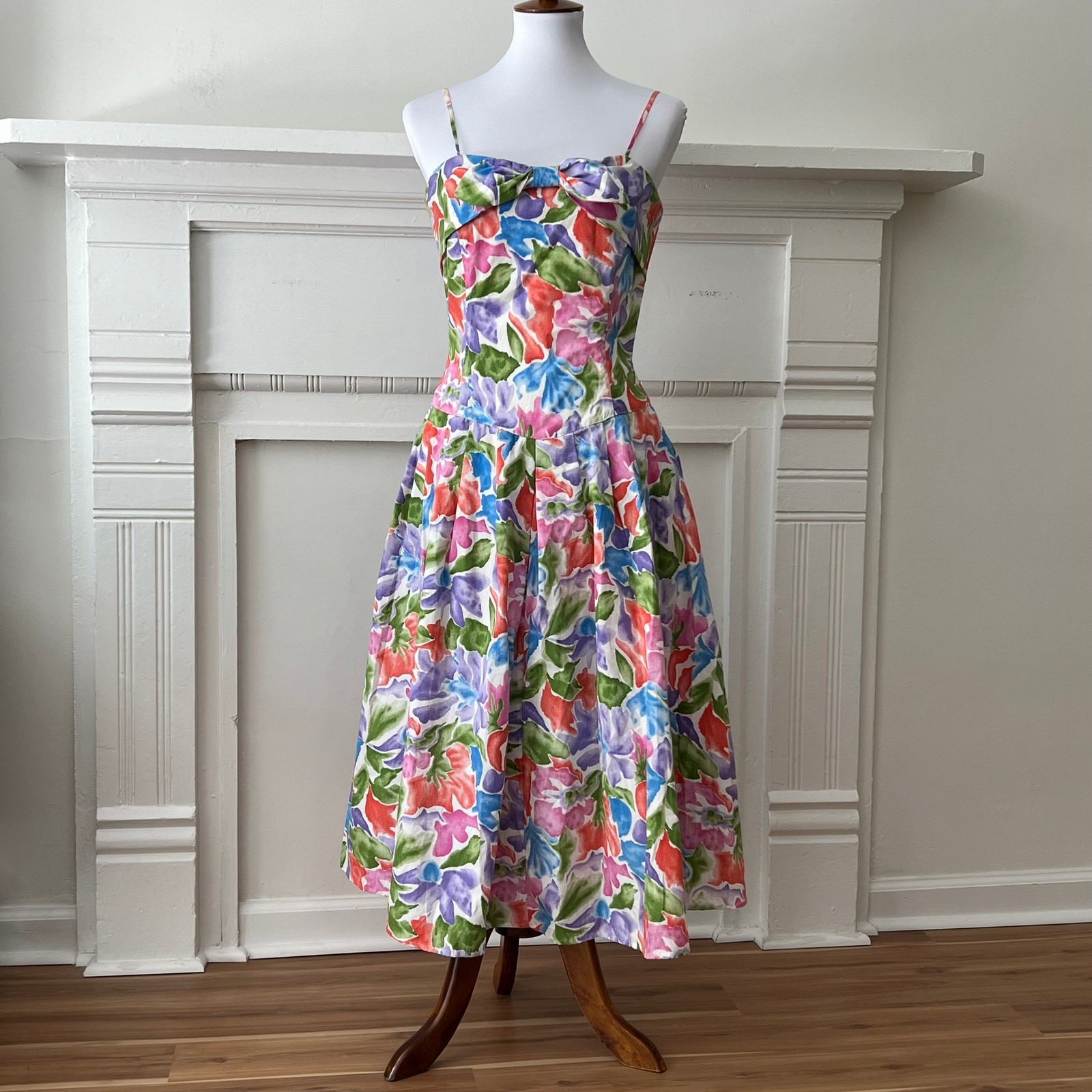 Vintage Womens Dress Medium Retro Cotton 80s does 50s Removable Strapless Cruise