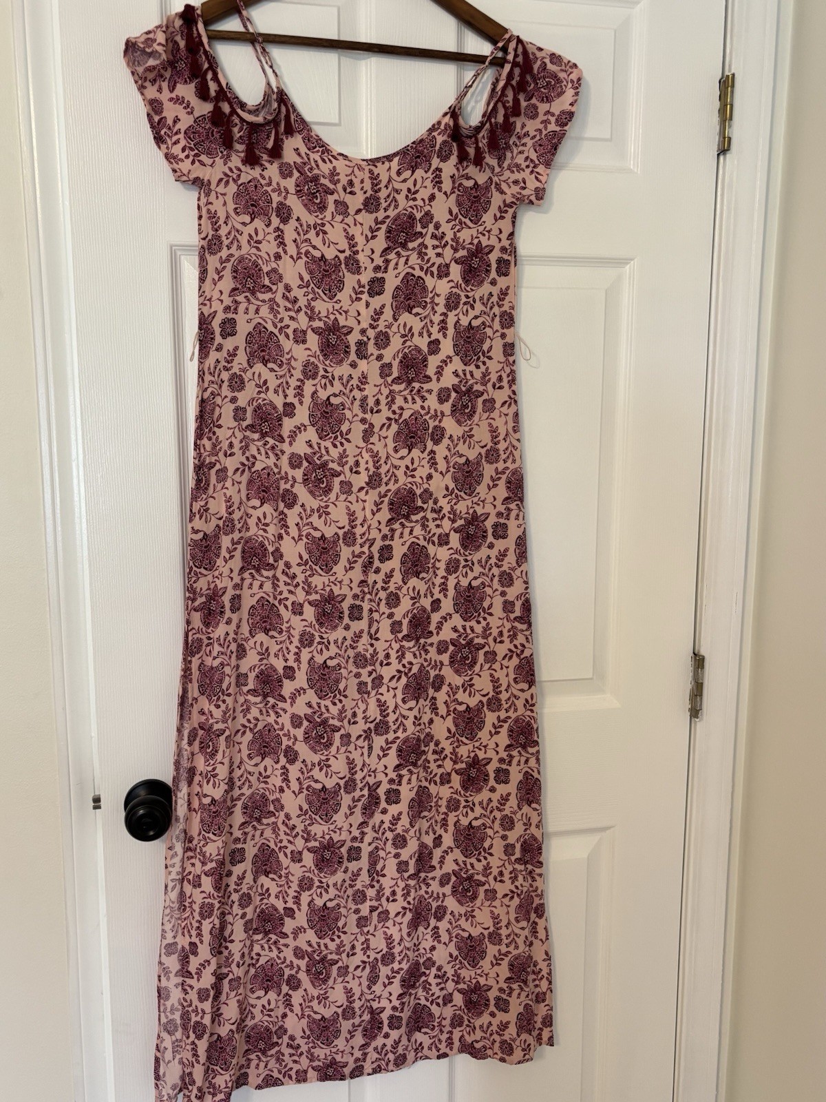Boho Fringe Maxi S Oriental Print Beach Coastal Vacation Whimsical/Missing Belt