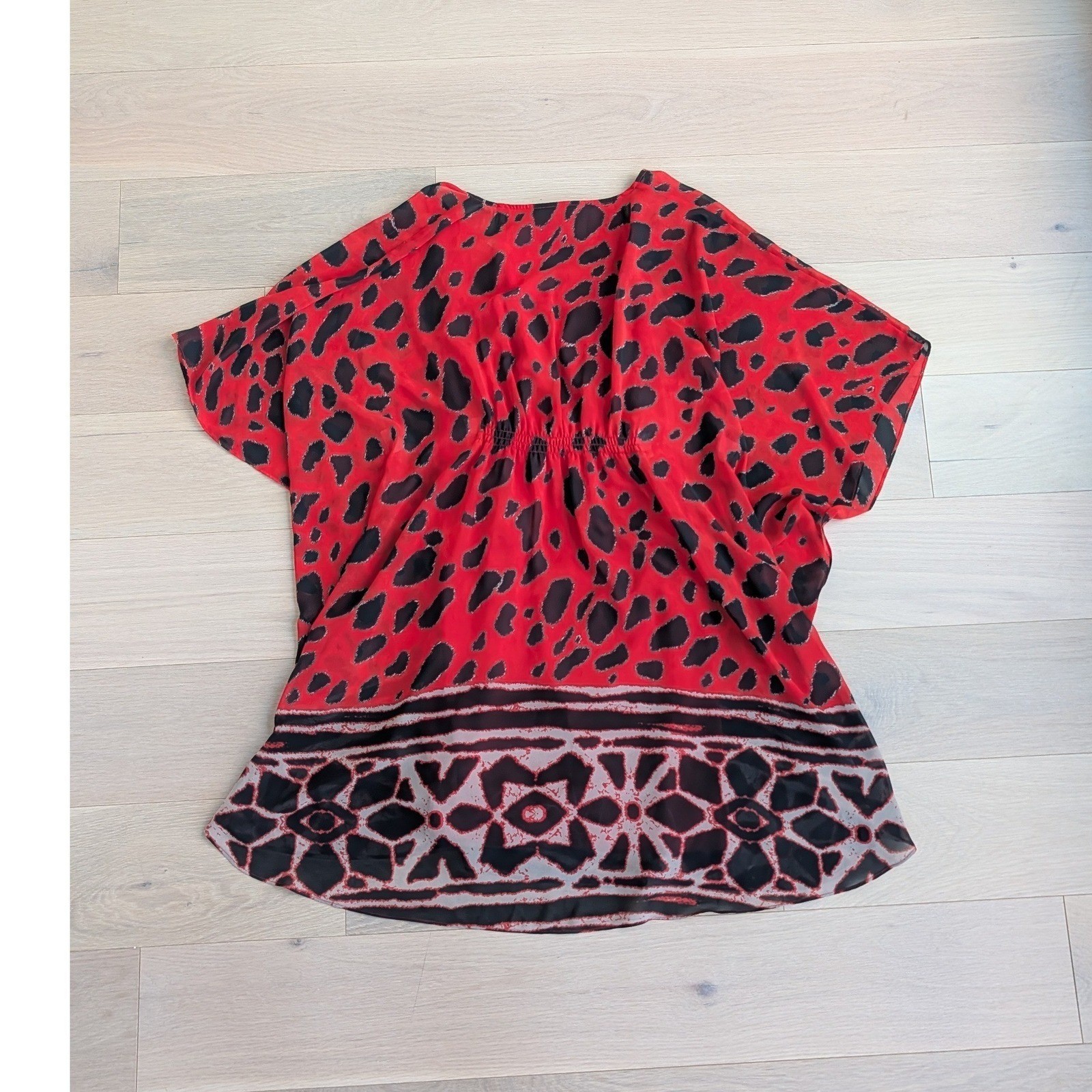 INC International Concepts Red Animal Print Kimono Sleeve Faux Wrap Dress Size 4