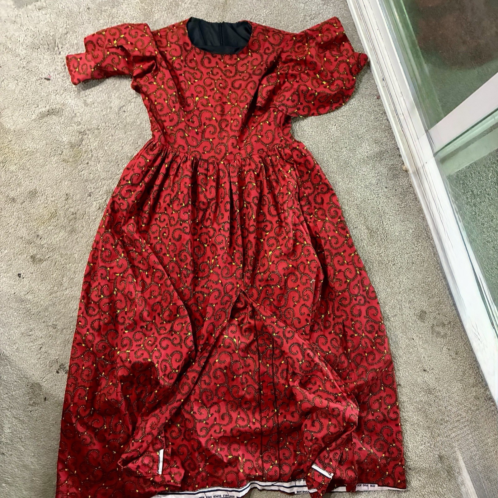 Handmade Ankara African Wax Print Formal Ocassion Dress Red Flutter Sleeve XL