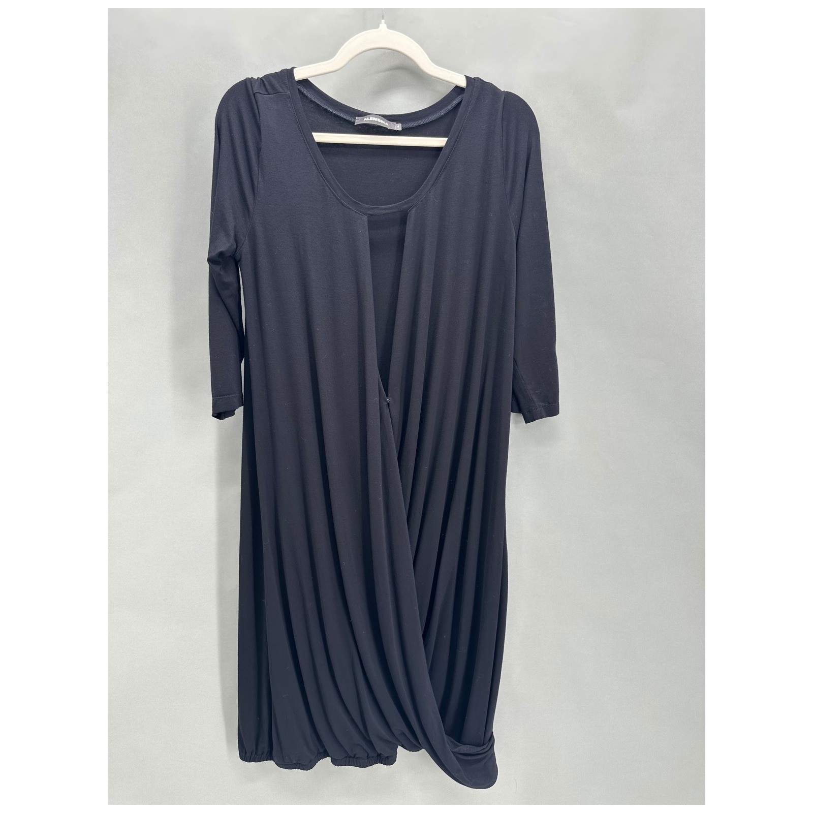 Alembika Black Draped Crossover Bubble Hem Dress Size 4 US10-12 Lagenlook Israel