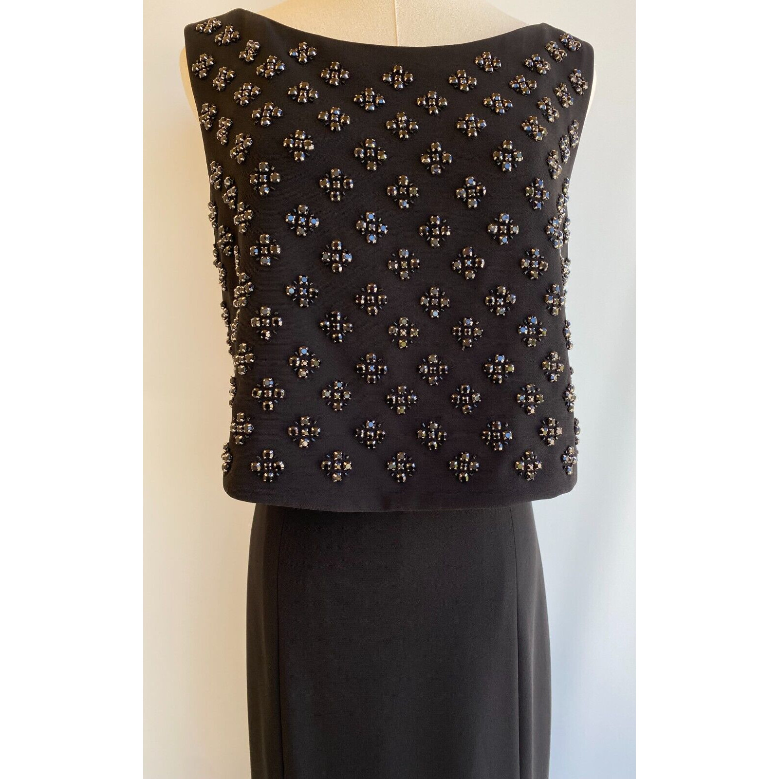 LAUNDRY by SHELLI SEGAL PLATINUM Studded Stretch Poly Long Formal Dress 6 NWT