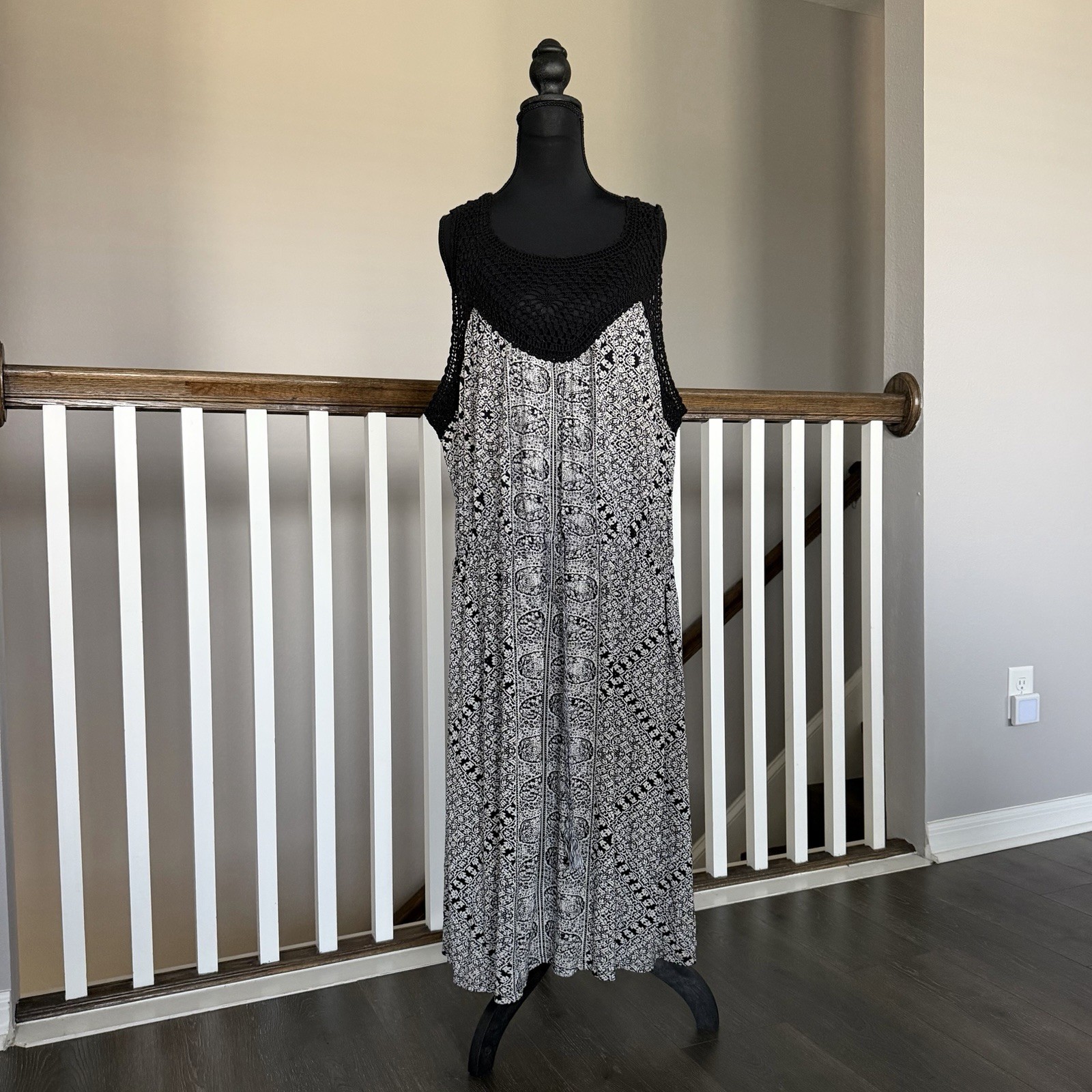Lucky Brand Sleeveless Crochet Dress Drawstring Tassel 3X Boho Cottage Beach