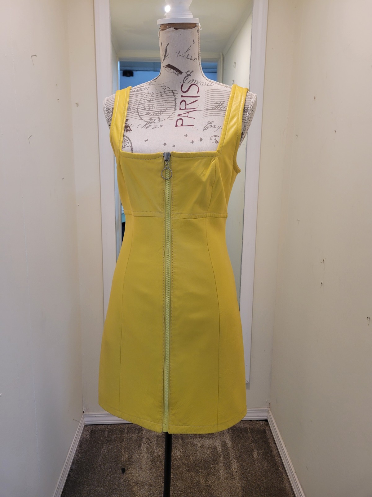 Michael Hoban North Beach Yellow Leather Shift Dress Zip Sleeveless 11/12