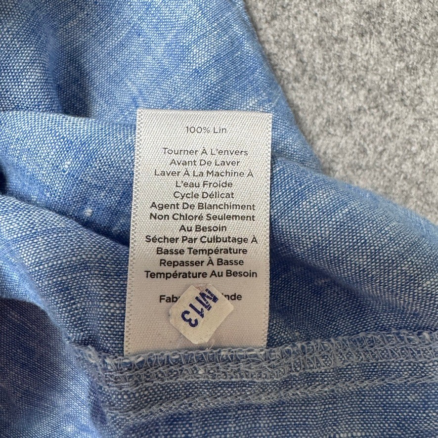Talbots Blue 100% Linen Belted Shirtdress Small Roll Tab Sleeve Coastal