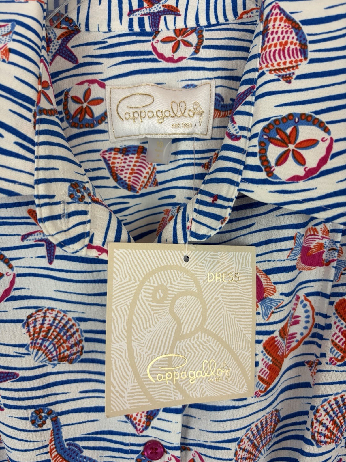 Pappagallo Beach Wrap Dress Womens 10 Blue Nautical Fish Preppy New