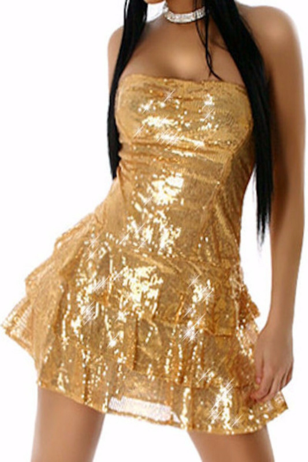 SEQUIN RUFFLE EVENING PARTY DRESS _ Size: S, M, L __ FRANCE