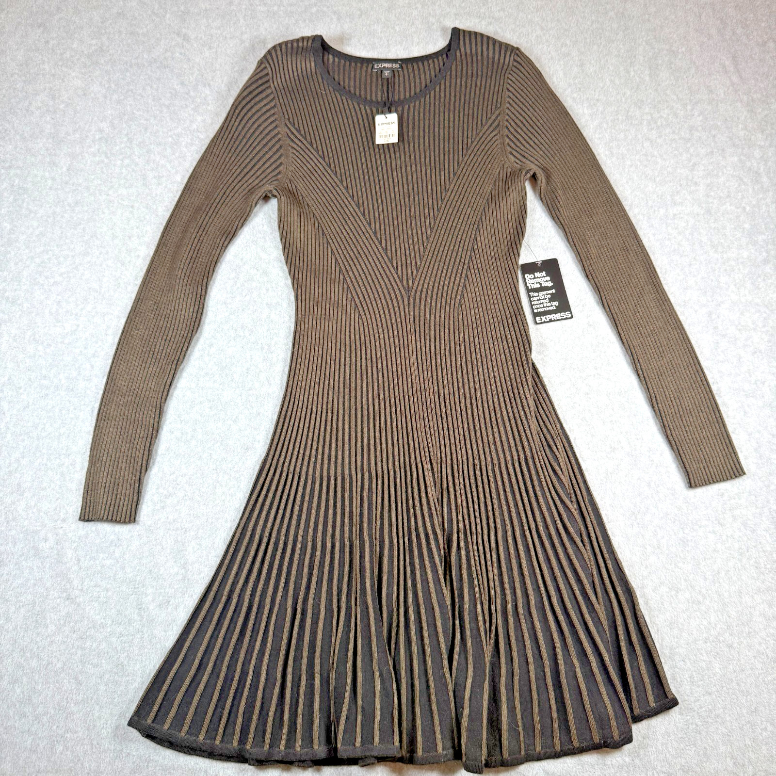 Express Women’s Sweater Dress Striped Long Sleeve Fit And Flare Knit Size L NWT
