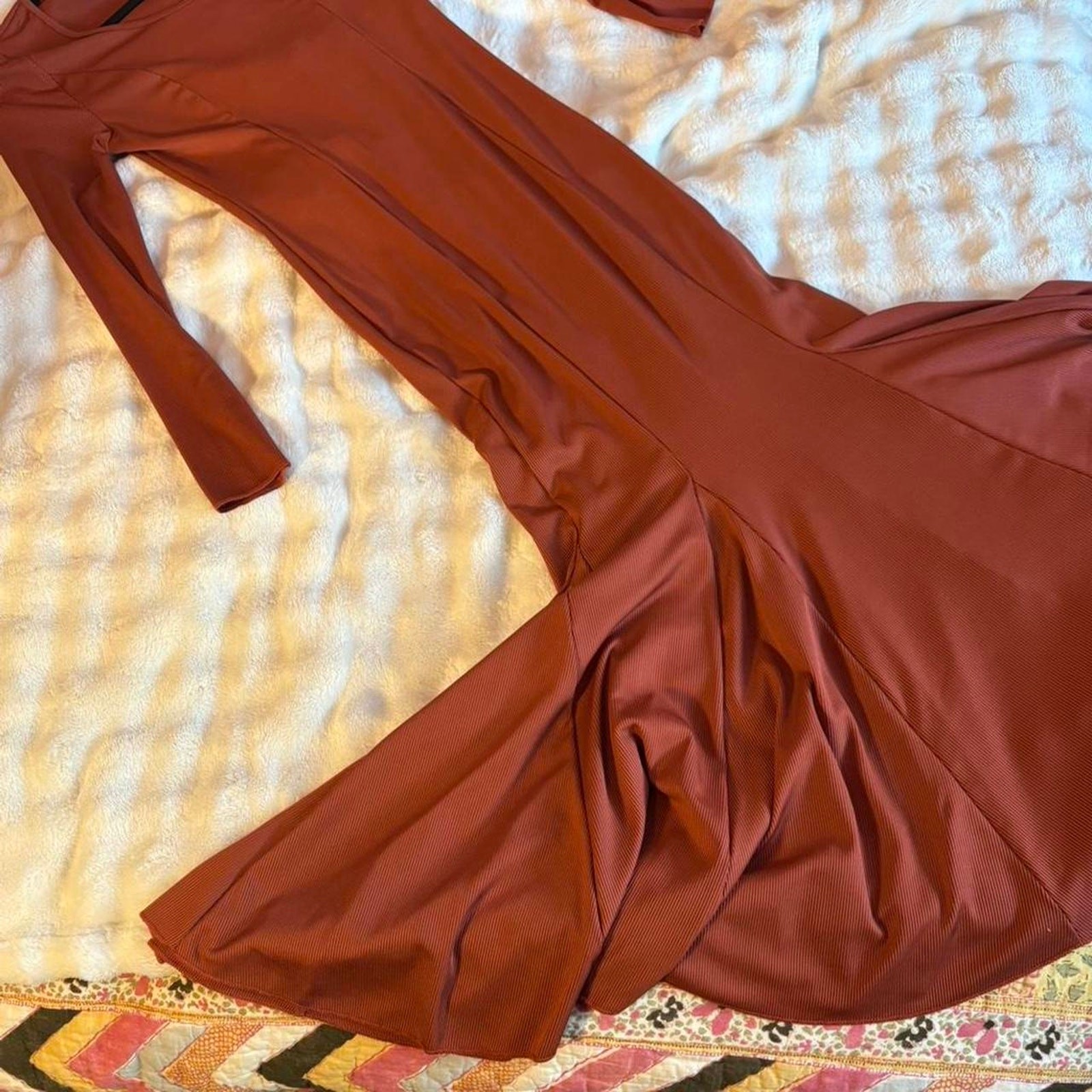 Rust/copper colored body con dress no label size small mermaid cut