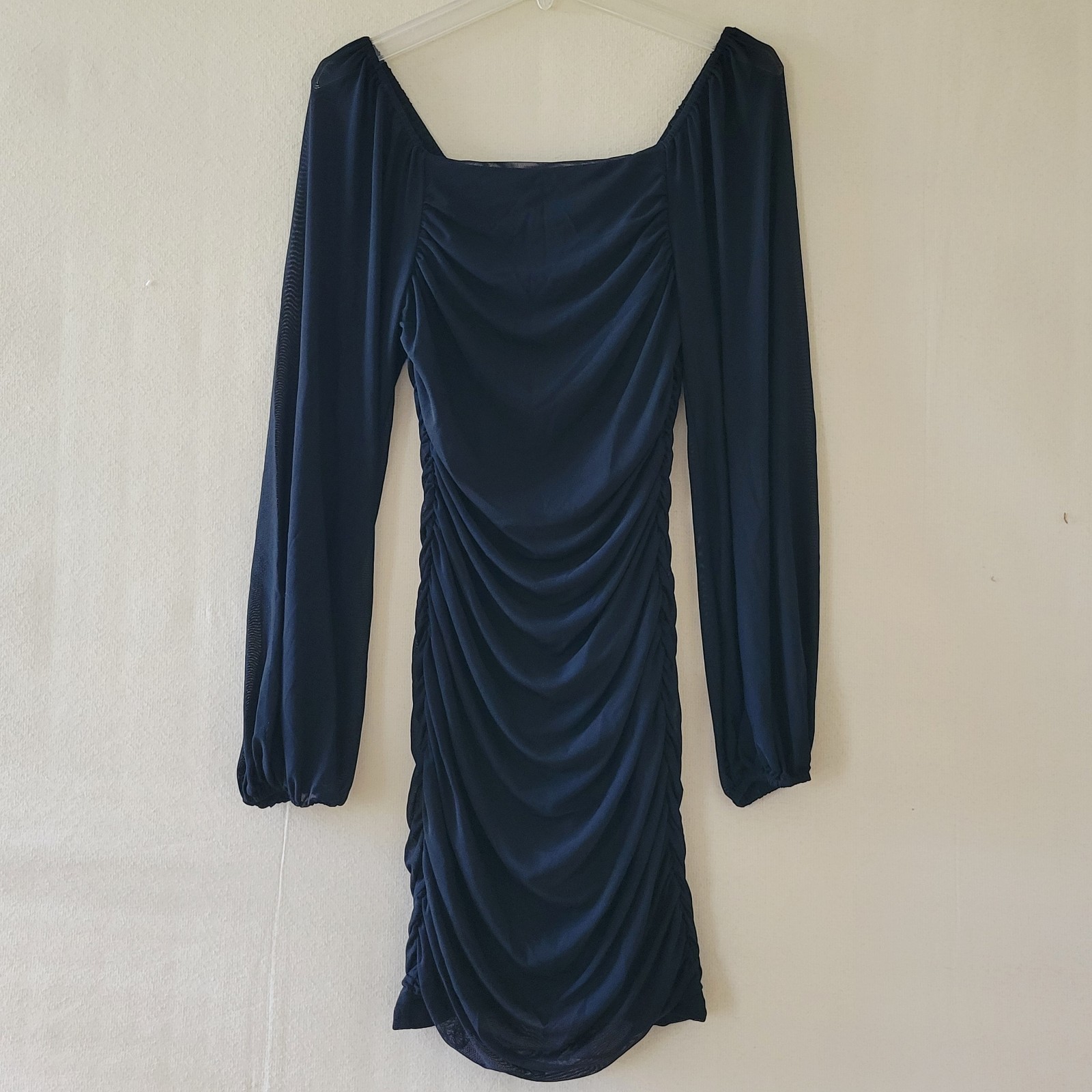 MEROKEETY Womens Black Mini Dress Lantern Long Sleeve Square Neck Bodycon Size M