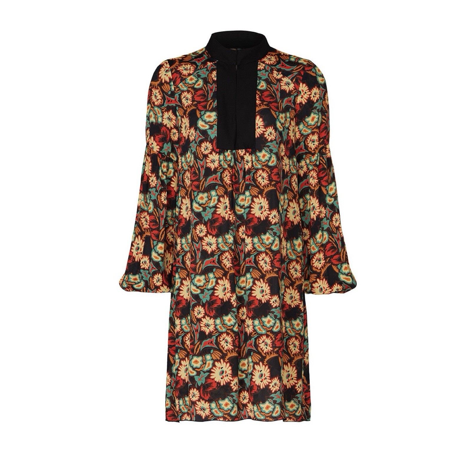 Anna Sui Larkspur Fields Floral Shift Dress Black Size 2 90s Vintage 🟡