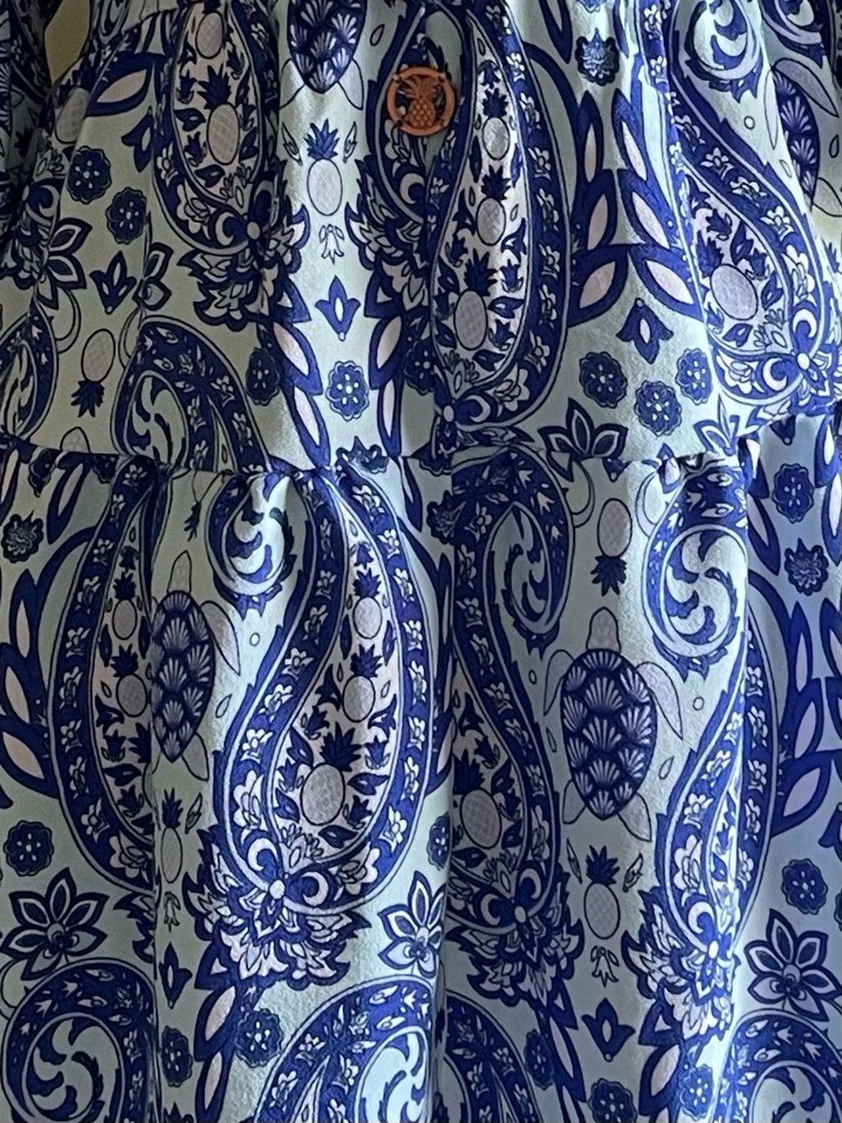 Simply Southern Sea Turtle Pineapple Blue Paisley Dress POCKETS Beach Coastal M