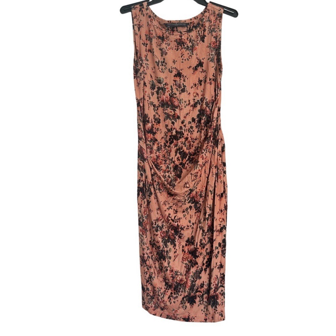 Peruvian Connection Peach Multicolor Floral/Bird Print Wrap Midi Dress XS
