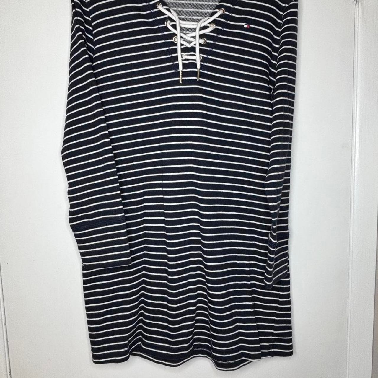 Tommy Hilfiger navy & white striped long sleeve dress with lace up front size M