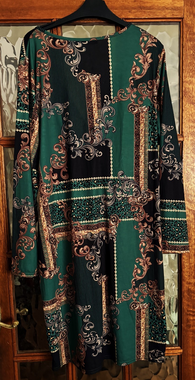 VGC Ladies PINK CLOVE Pine JUNIPER GREEN & ANTIQUE GOLD FILIGREE Print Dress 22
