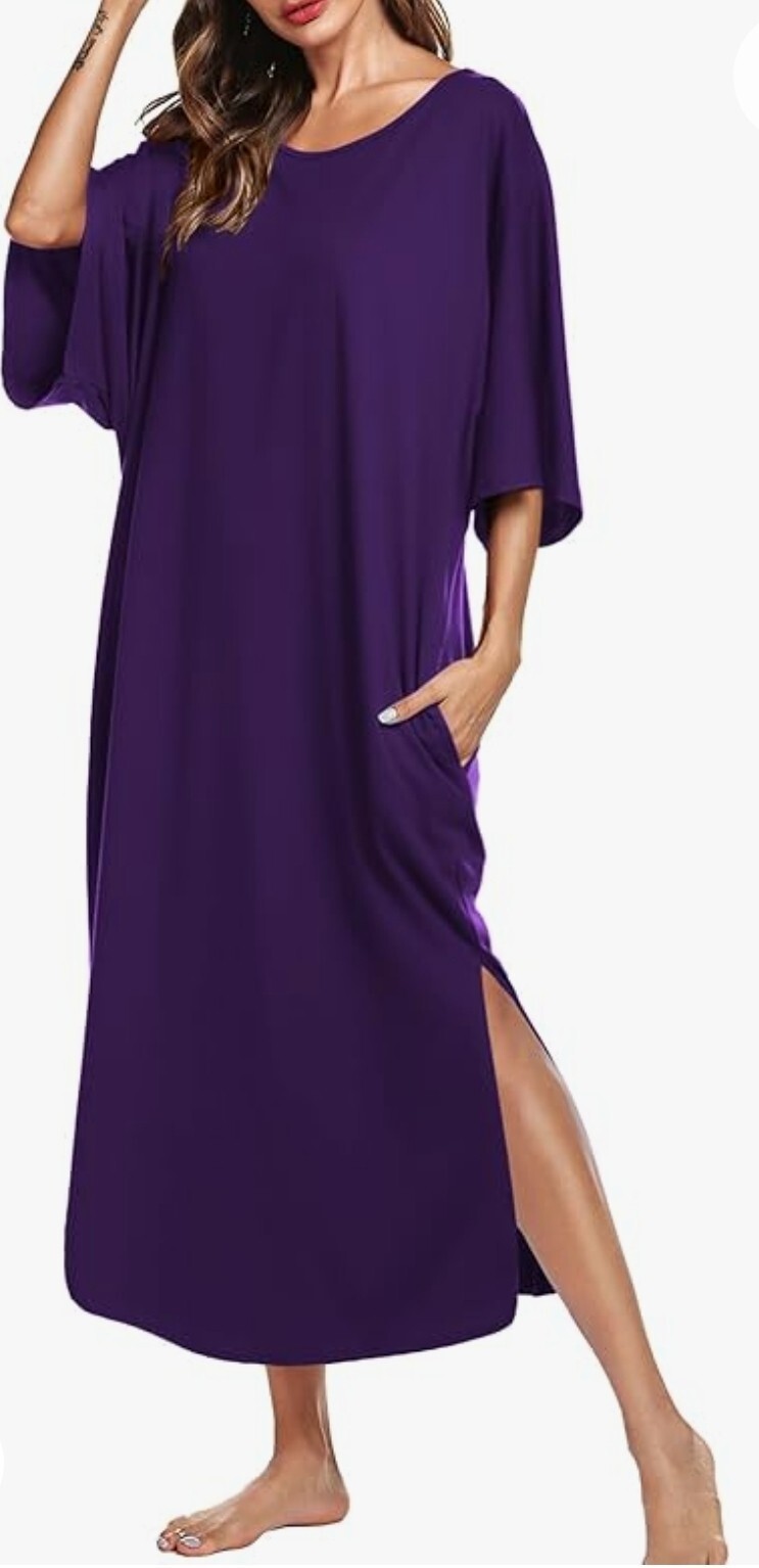 Ekouaer Maxi Dress Womens Size Large Purple Dolman Sleeve Lounge Stretch Cover