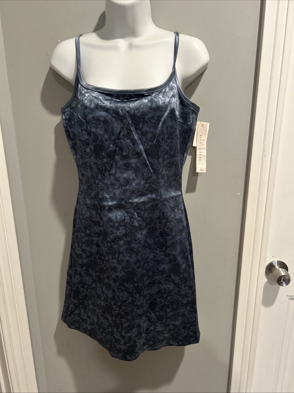 Maria Bianca Nero Dress Size Medium Blue Floral Spaghetti Strap Vintage Prom