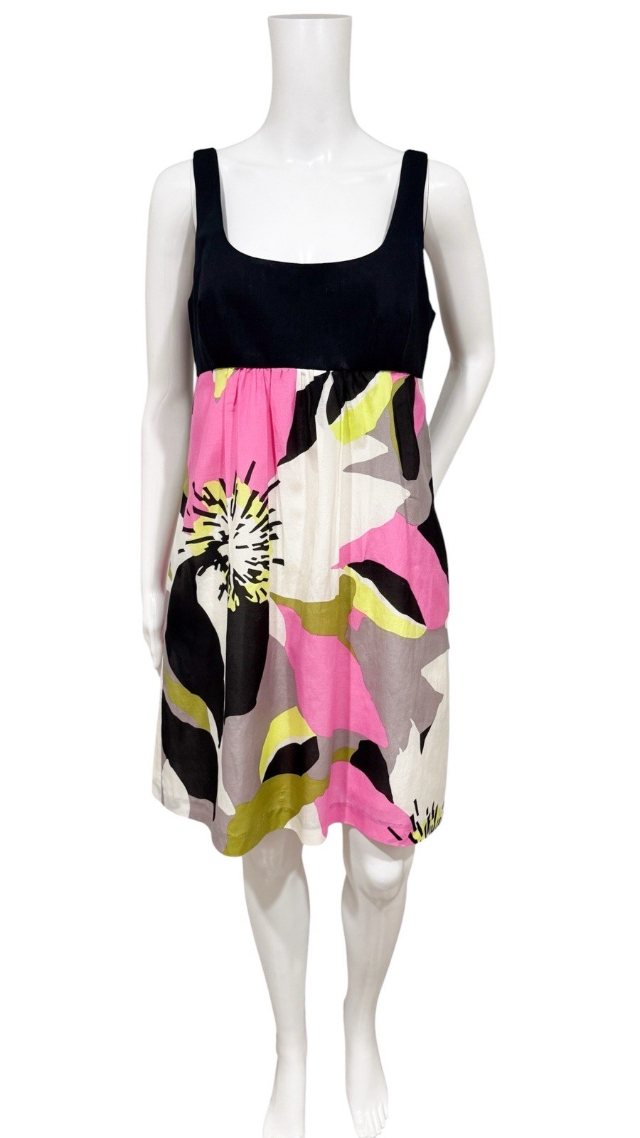 Trina Turk Dress Women 6 Black Pink Multi Abstract Cotton Silk Blend Sleeveless