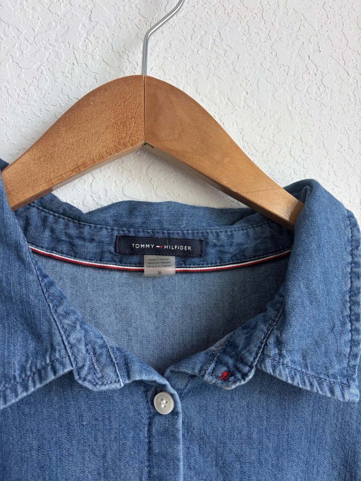 Tommy Hilfiger Women’s 16 Blue Denim Chambray Tiered Dress 3/4 Knee