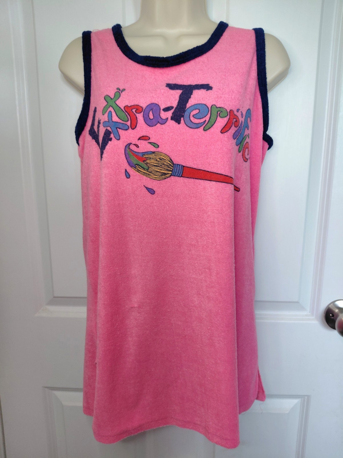 Vintage Pink 70s/80s Ronnie Jama “Extra-Terrific” Paintbrush Terry Cloth Dress.