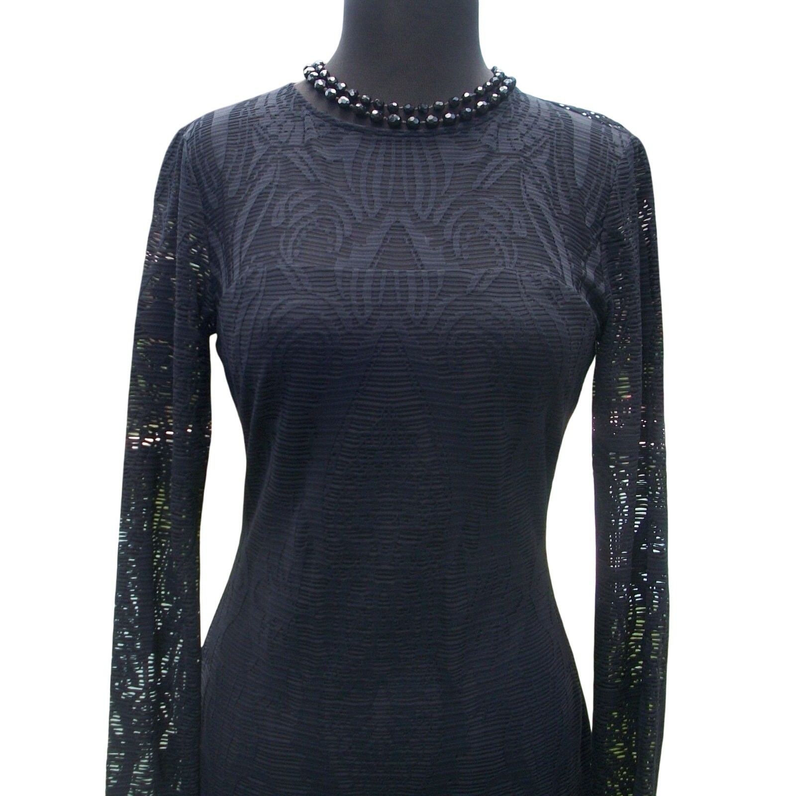 Cache Black Lace Dress Stretch Lined Sheer Shoulder Sleeves Key Hole $188 NWT