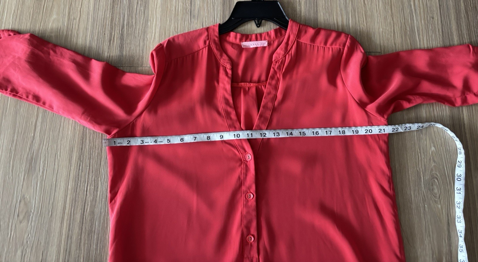 LUSH Dress Red V Neck Tunic Shift Button Roll Tab Women M Minimalist Classic USA