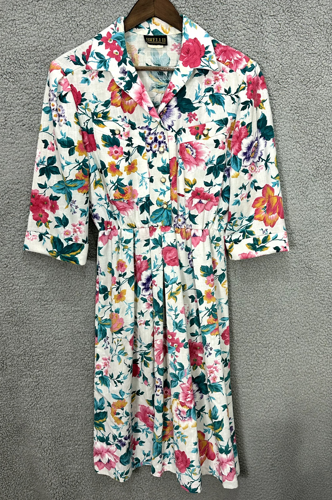 Breli II Floral Midi Dress 10 White Cottagecore Garden Party Vintage USA