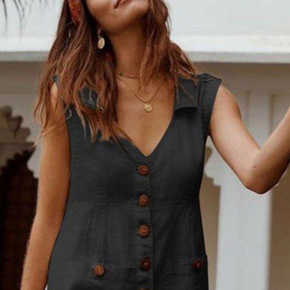 Womens Sleeveless Button Down Midi Shirt Dress Ladies Summer Holiday Sundress