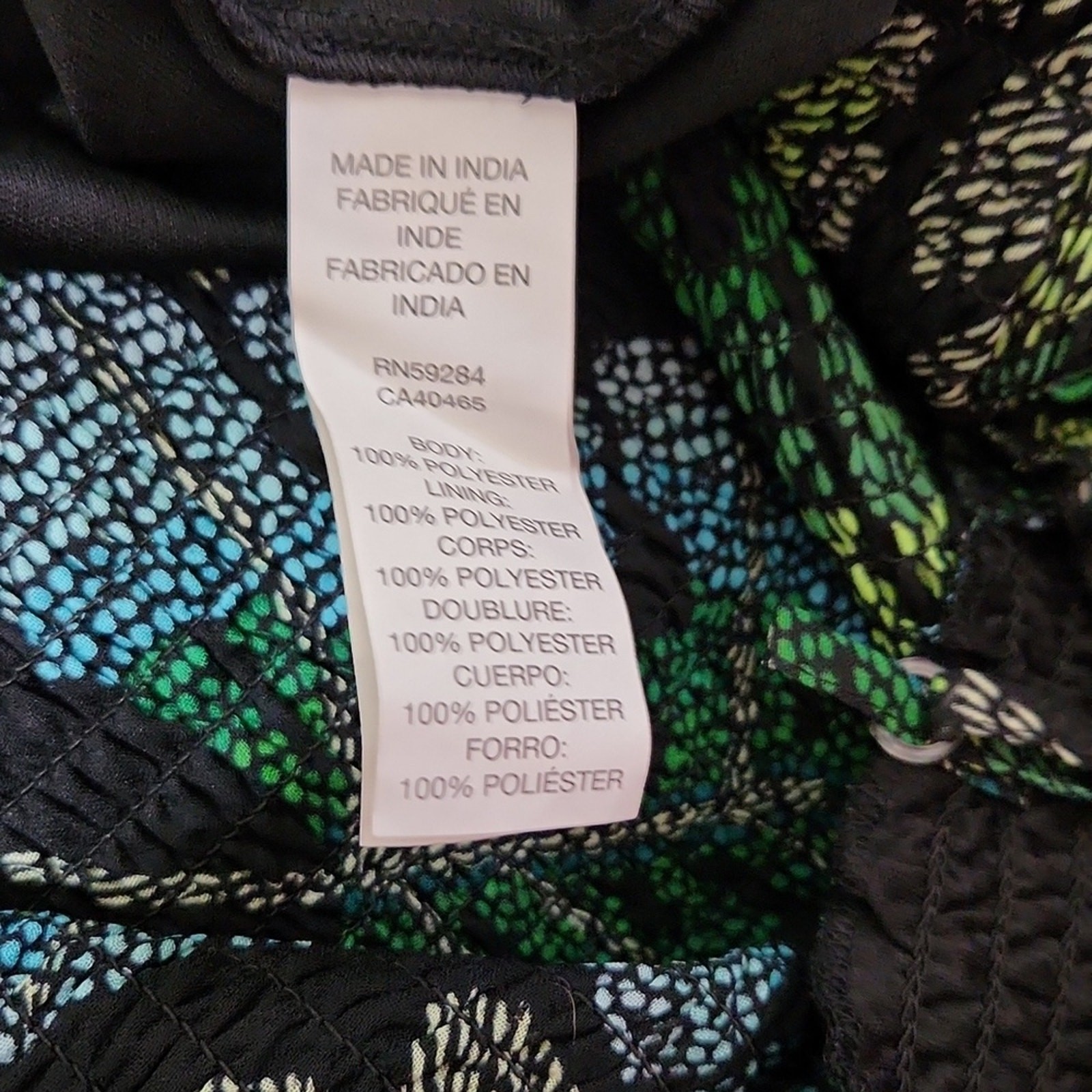 Black Multi-Colored Leaf Design Dress Size 6 Smocked Sheer Overlay Vacation NWT