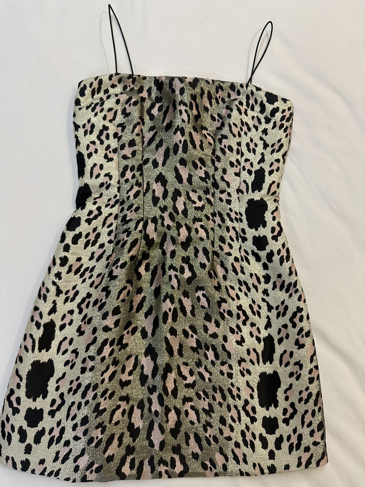 BWLDR Leopard Print Mini Dress Size 8 | Metallic Jacquard Party Dress Y2K