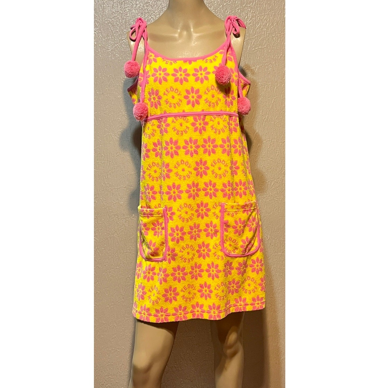 Teddy Fresh Pink Sun Dress Cover Up Large Floral Cotton Terry Cloth Swim Rare