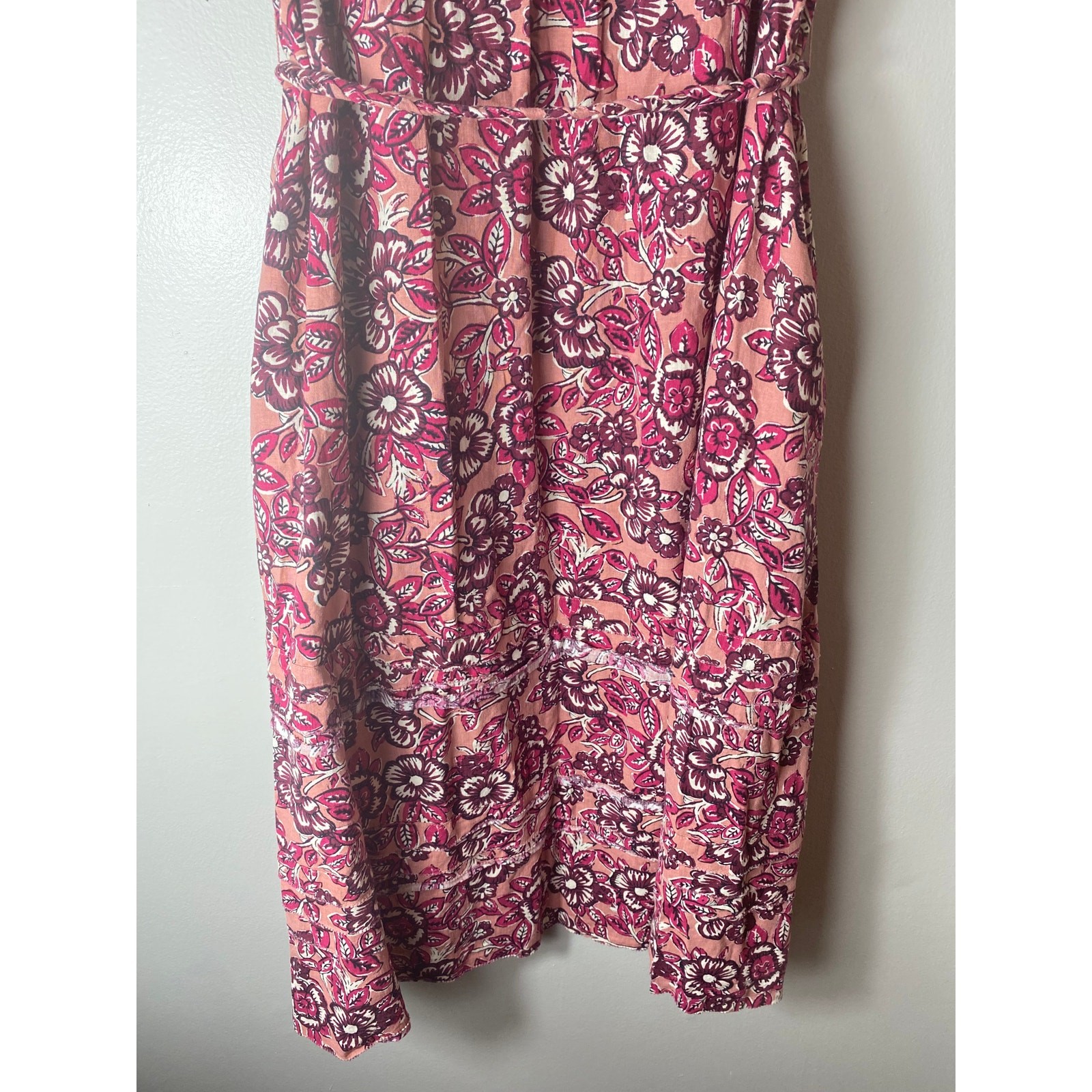 FAHERTY DRESS M ISHA LINEN FLORAL MIDI PINK COTTAGECORE MILKMAID FALL BOHO